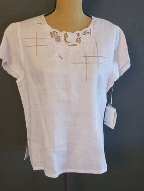 J Song Pale Pink Linen Short Sleeve Blouse NWT